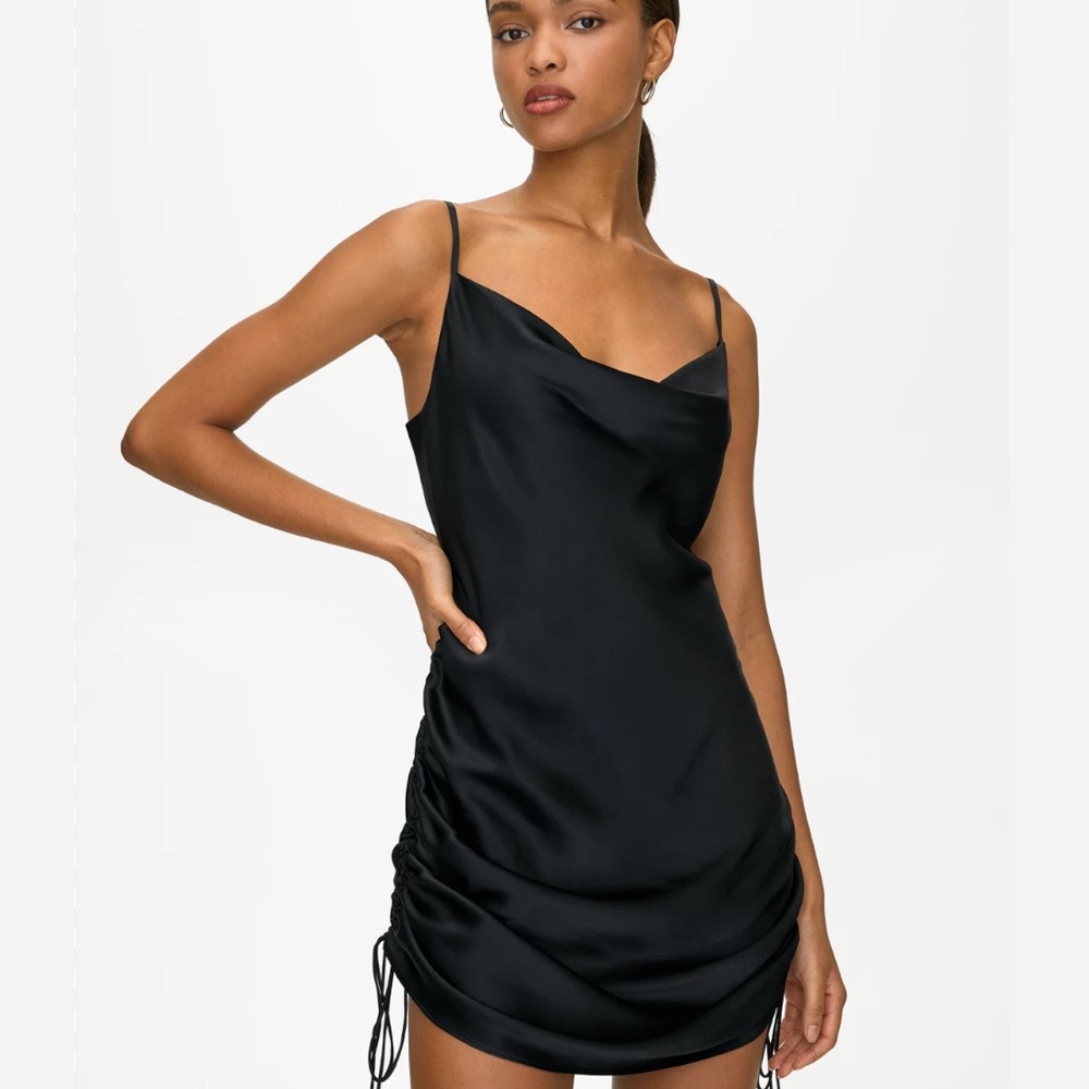 Aritzia Wilfred Ruched Slip Dress (in blue)